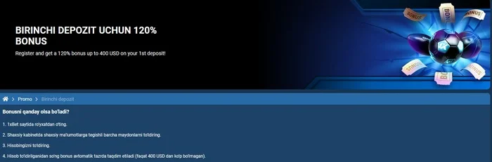 1xBet O‘zbekistonda bonuslari