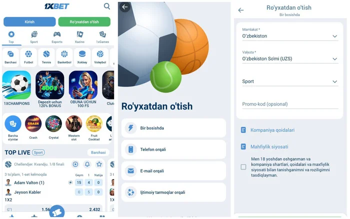 1xbet uzda ro‘yxatdan o‘tish va unga kirish