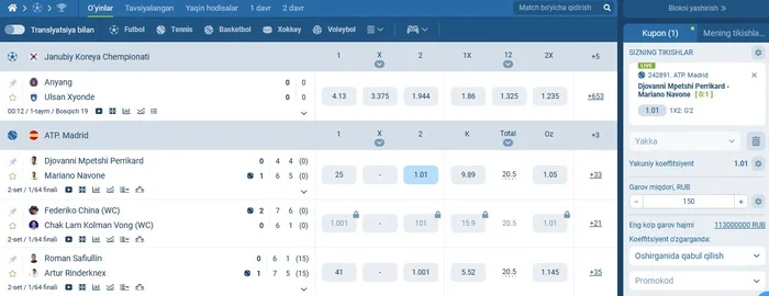 Garovlarning keng liniyasi 1xBet Uzbekistan